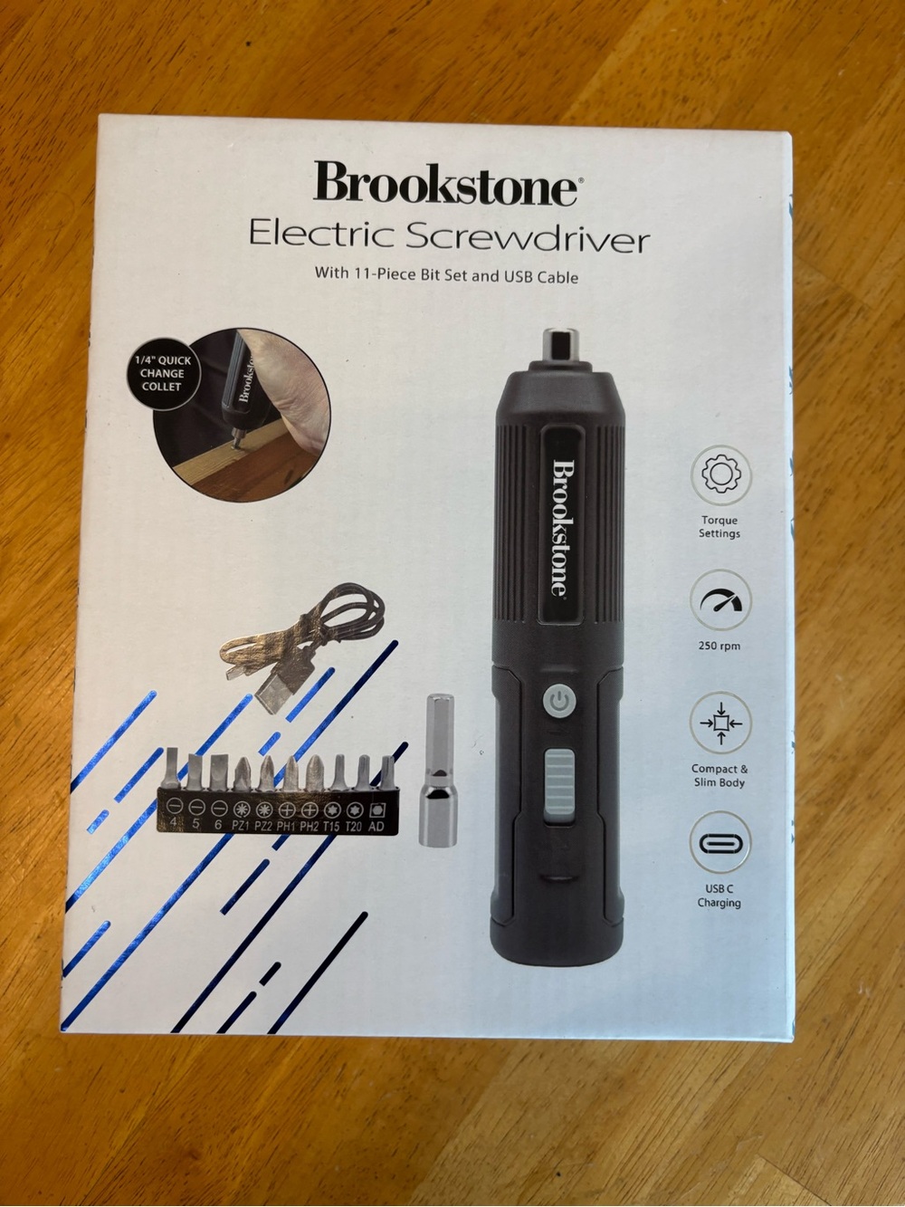 Brookstone Electric Screwdriver with 11 piece bit and usb cable